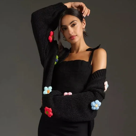 MAUVE Anthropologie The Susannah 3D Flower Cardigan Sweater - Picture 2 of 12